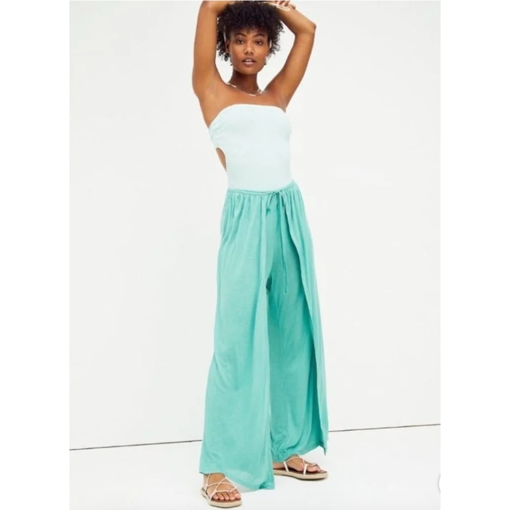 Free People Beach Chiara Mint Green Smocked Tie Back Bodysuit Only Small - Picture 3 of 7